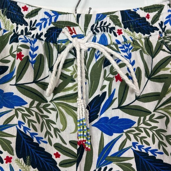 Joie Short Womens 8 Blue Green White Evelyn Tropical Beaded Linen Blend Medium - Picture 3 of 16